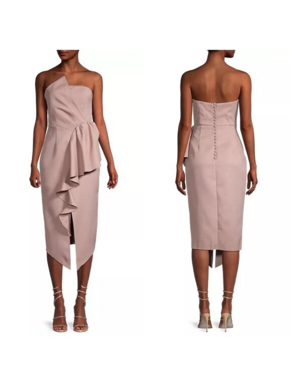 ELLIAT Strapless Ruffle Midi Dress in Blush Pink